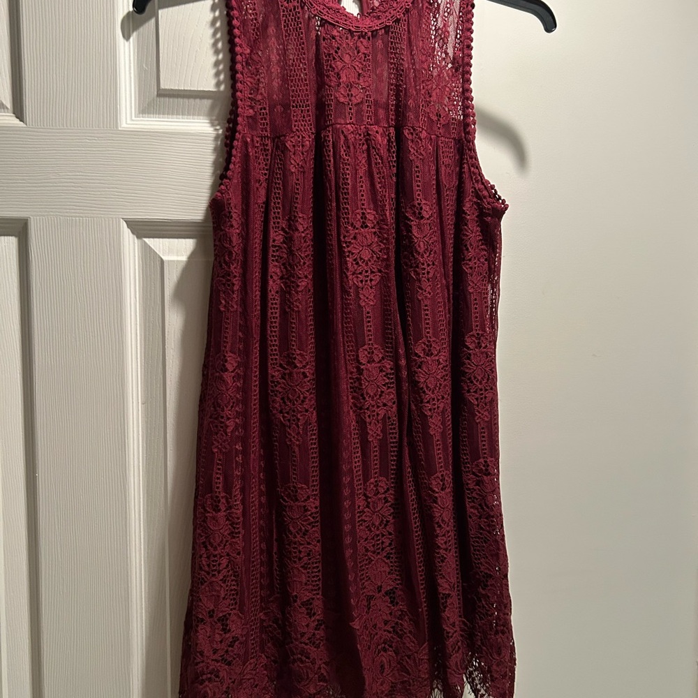 Beautiful Sleeveless Chance or Fate Burgundy Lace Dress